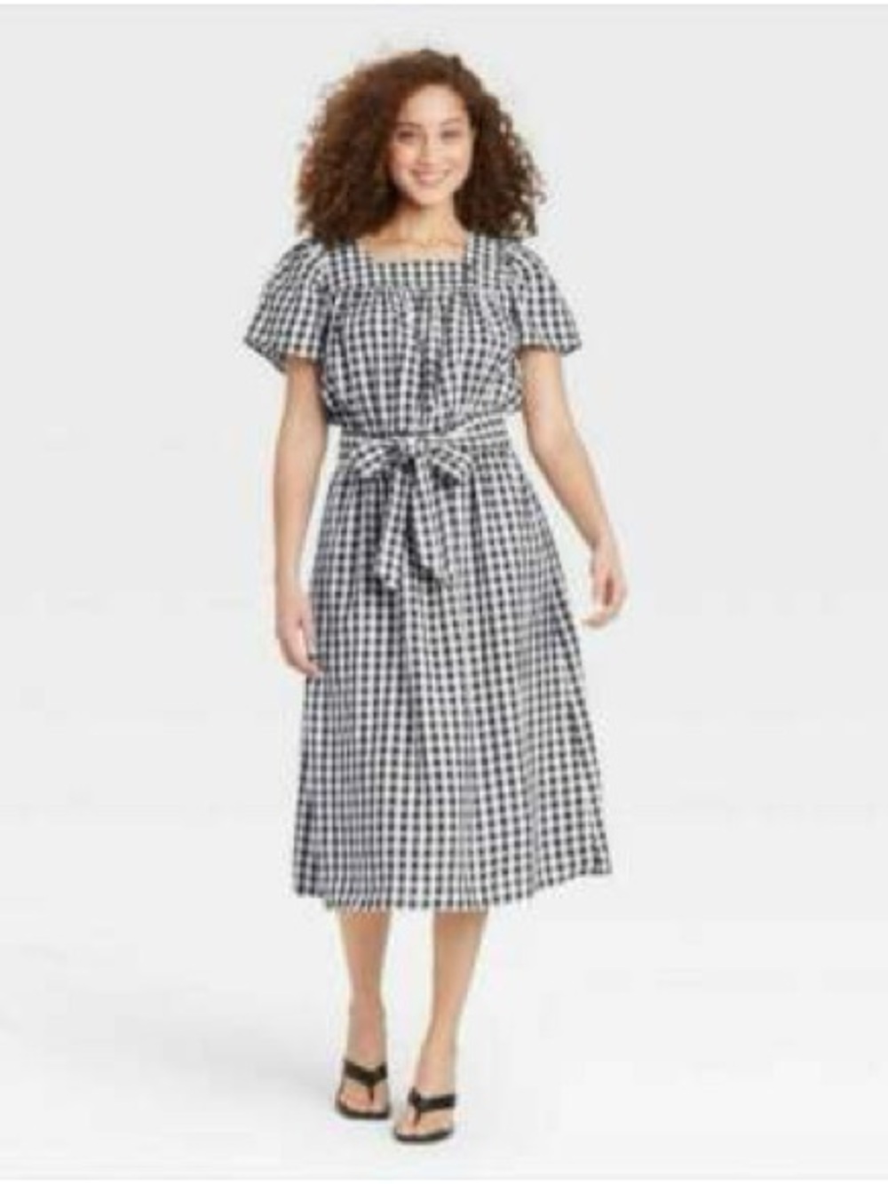 Who What Wear Black & White Gingham Belted Midi Dress Size XXL NWT
